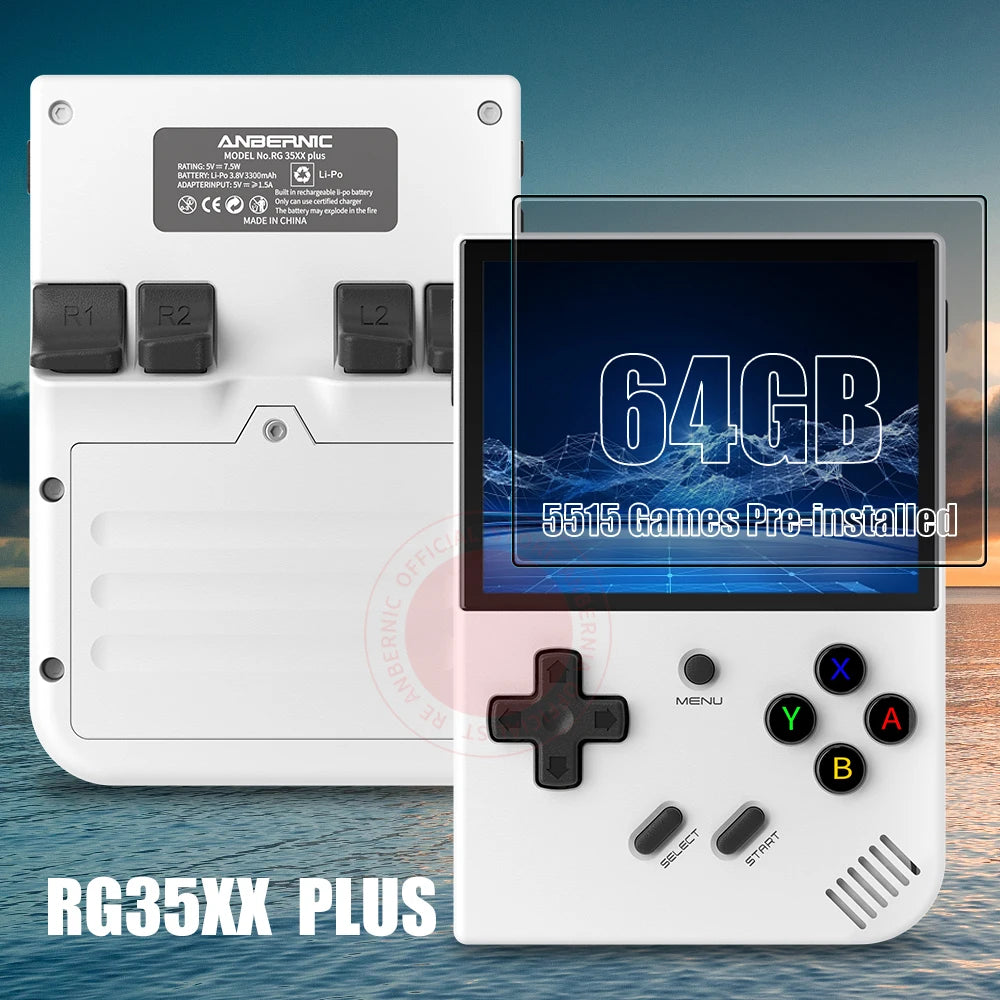 ANBERNIC RG35XX Plus Retro Video Handheld Game Console Linux System 3.5 in IPS Screen Built-in 3300mAH Battery 64G TF 5500 Games