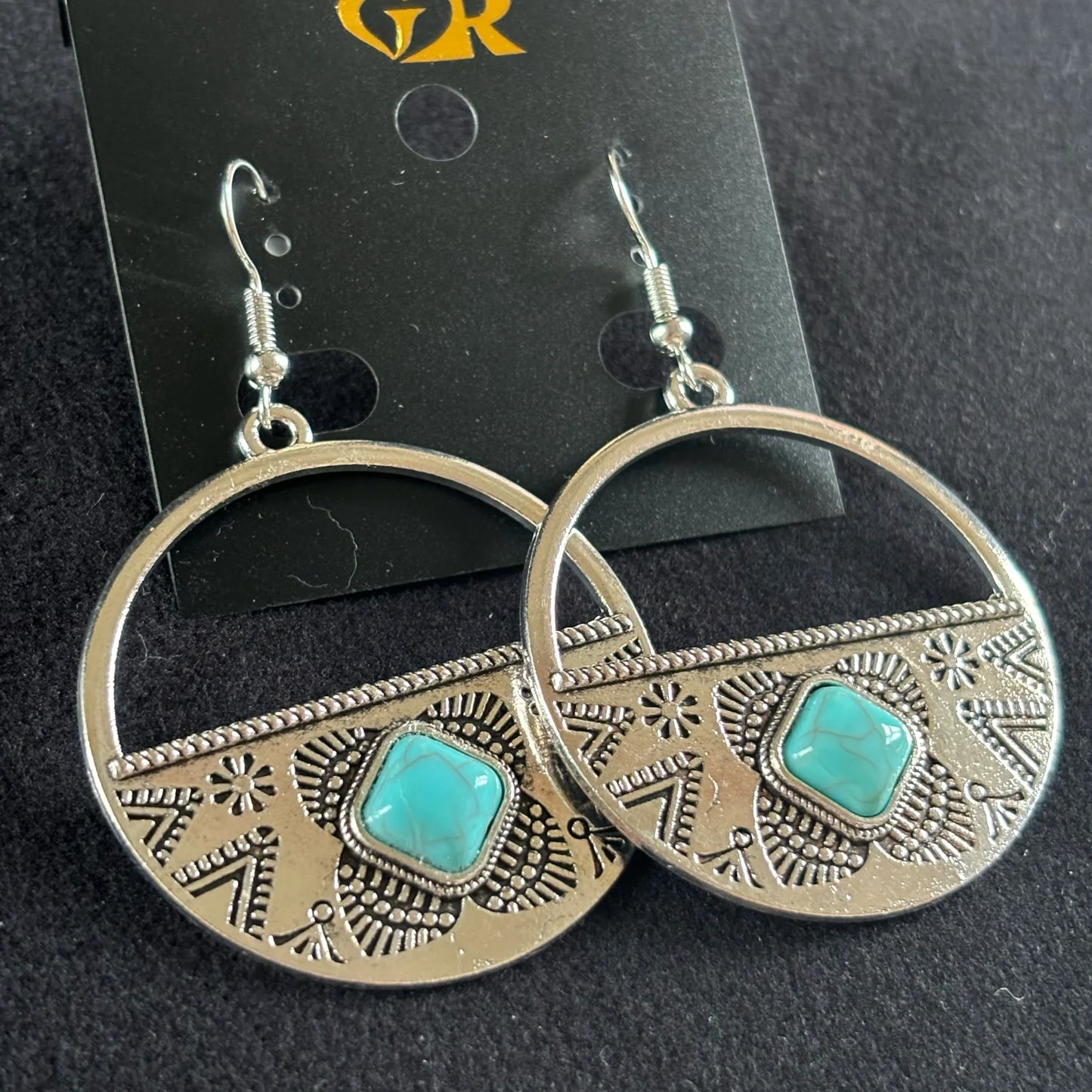 Magnetic Turquoise Circle Earrings for Women, Turquoise Dangle Hoop Earrings, Jewelry Gifts Box Included Orange&Green moissanite