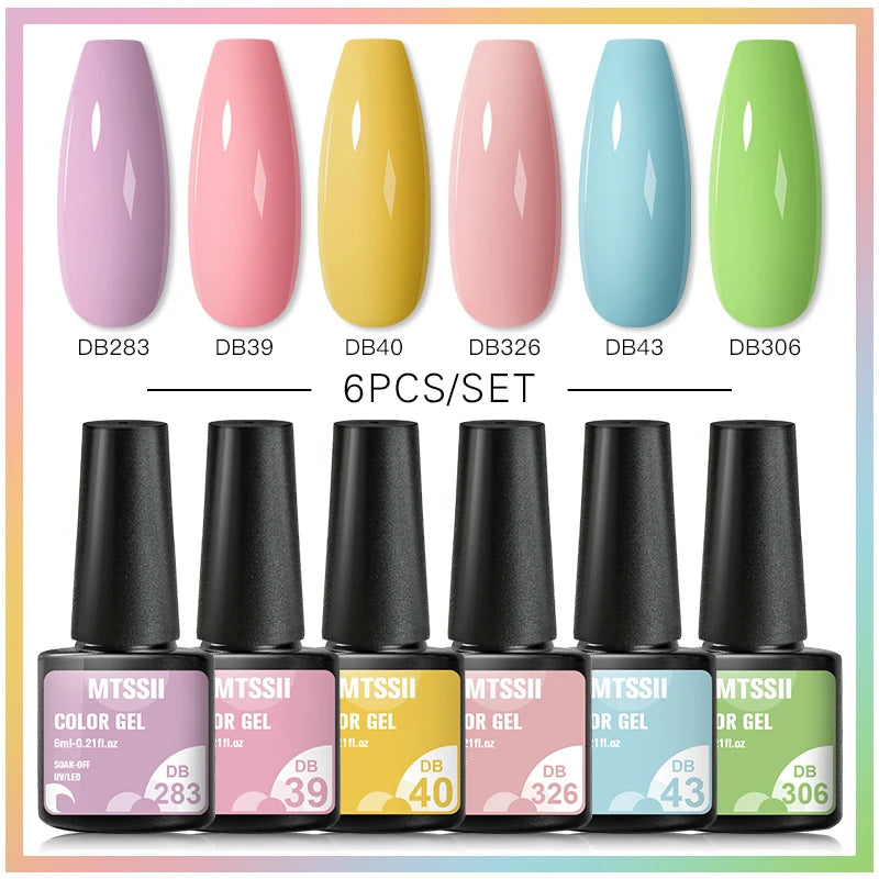 6/8Pcs Spring Pink Color Gel Nail Polish Set Semi Permanent Varnishes Nail Art Design Hybrid Soak Off UV LED Gel Manicure Kit