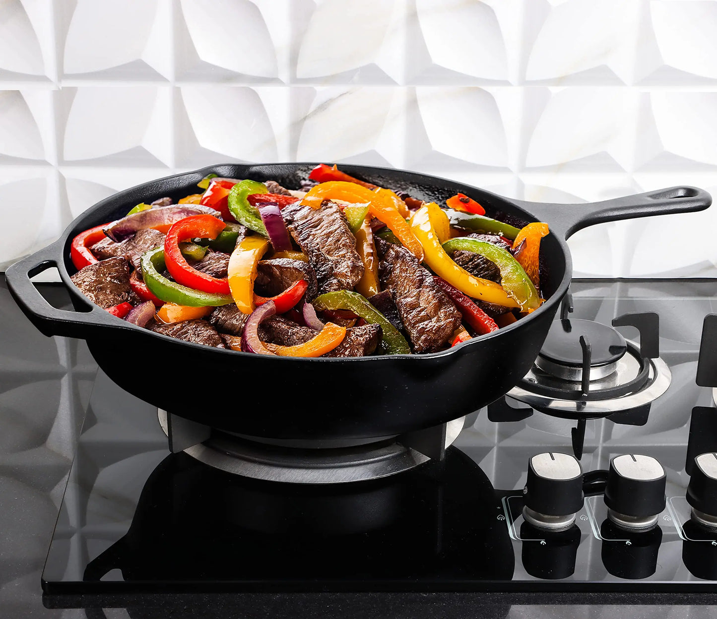 30cm Cast Iron Pre-Seasoned Skillet With Silicone Hot Handle Holder Frying Pan 12"Chefs Pan Use in the Oven on the Stove or Over