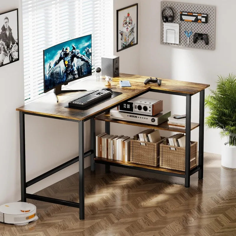 L Shaped Desk - 39" Home Office Computer Desk with Shelf, Gaming Desk Corner Table for Work, Writing and Study