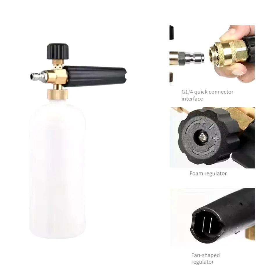 1pc Foam Cannon, Heavy-duty Vehicle Foam Shock Wave Wide-neck Adjustable Snow Foam Gun And Thick Foam, With 1/4 Inch Quick Conne