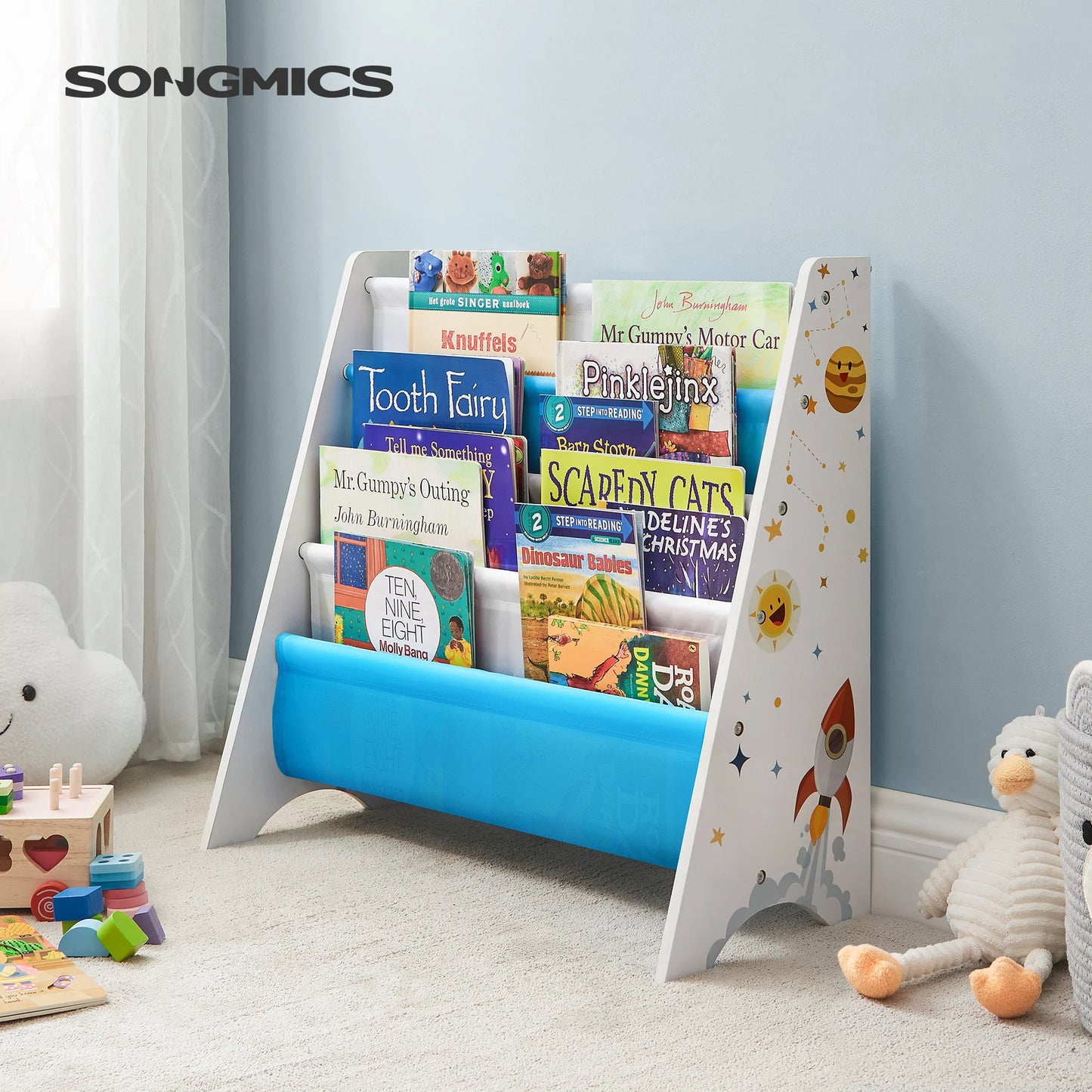 SONGMICS Kids’ Bookcase, Book Organizer, with Anti-Tip Kit, Storage Shelf for Children's Room, Playroom, School