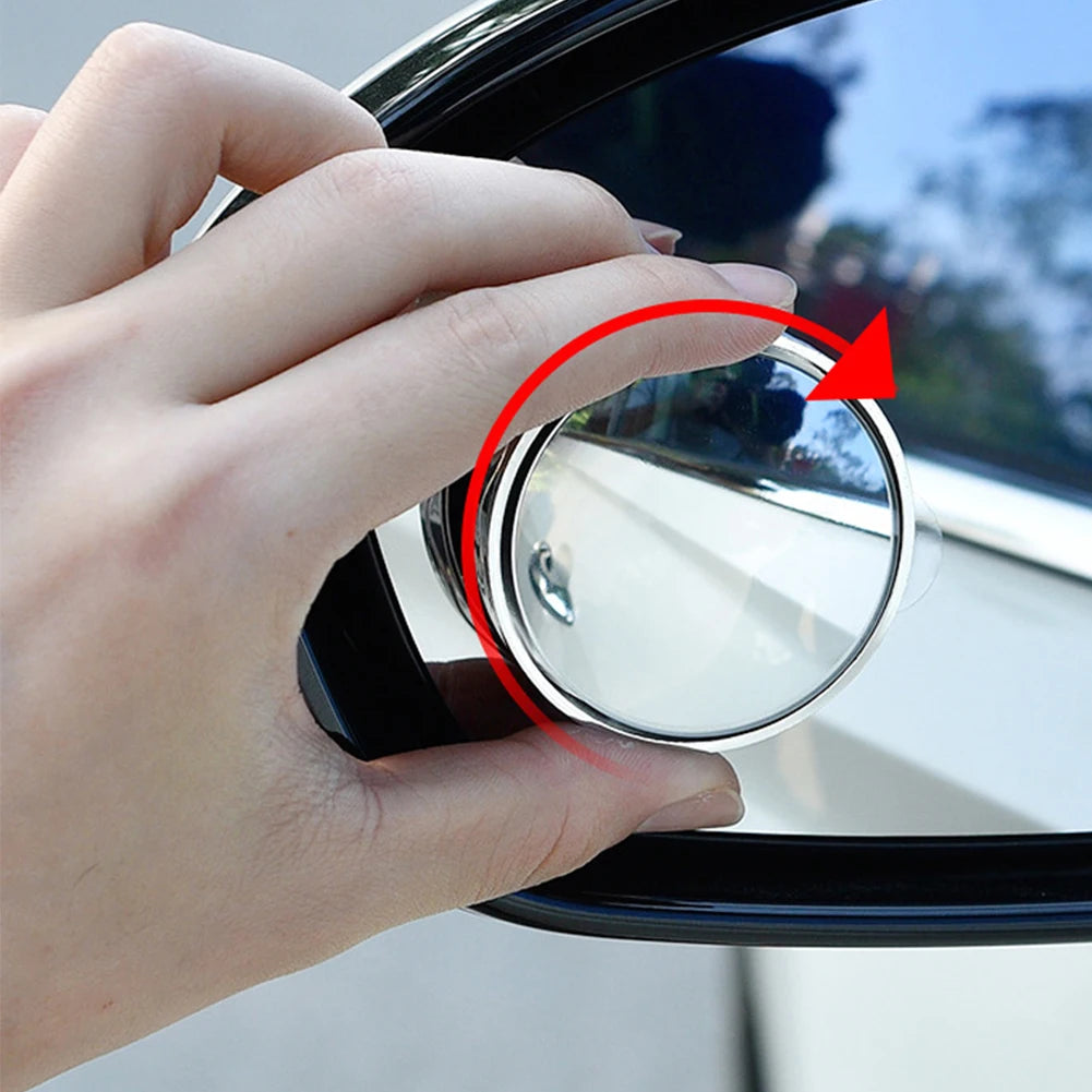 2PCS Car Blind Spot Rear View Mirror Round Frame Wide Angle Mirrors 360° Rotation Reverse Auxiliary Rearview Convex Mirror