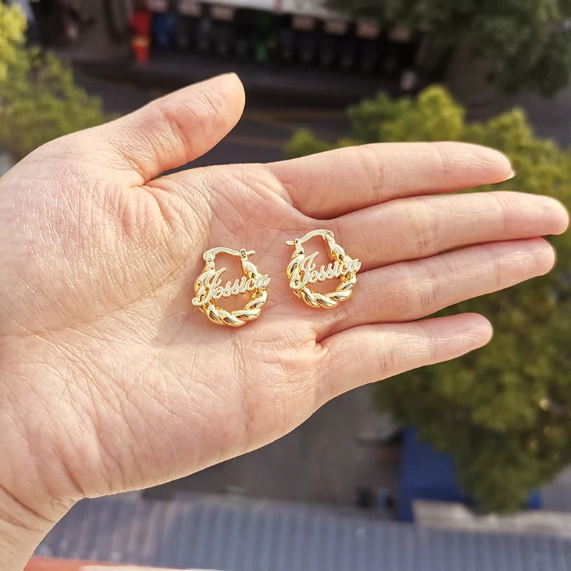 18mm Custom Name Earrings Customize Name Earrings for Children Gifts for children Thick fried dough twist Earrings