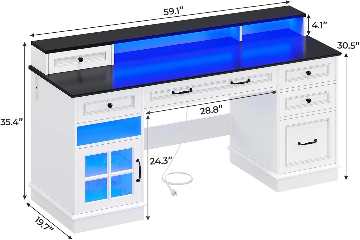 Executive Desk with File Drawer, Computer Desk with Monitor Stand, Home Office Desk with Drawers & Storage Cabinet