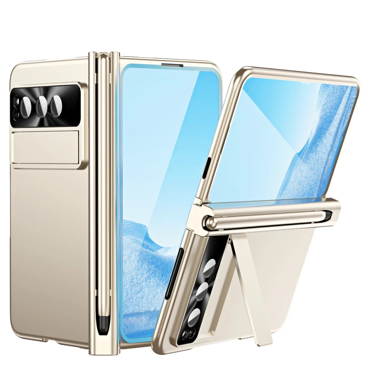 For Google Pixel Fold Electroplating Case with Pen Slot Hinge Full Protection Magnetic Hinge Automatic Adsorption Phone Cover