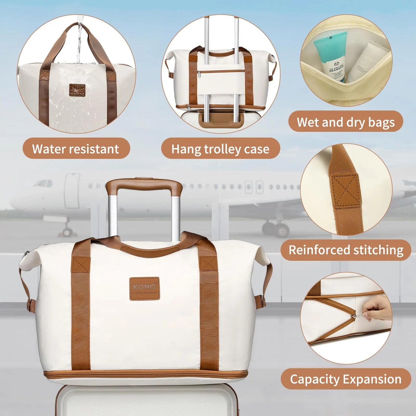 Kono 6-Piece Luggage Set, Lightweight ABS Hard Shell with TSA Lock, 20" 24" 28" Suitcases, Beauty Case, Duffel & Toiletry
