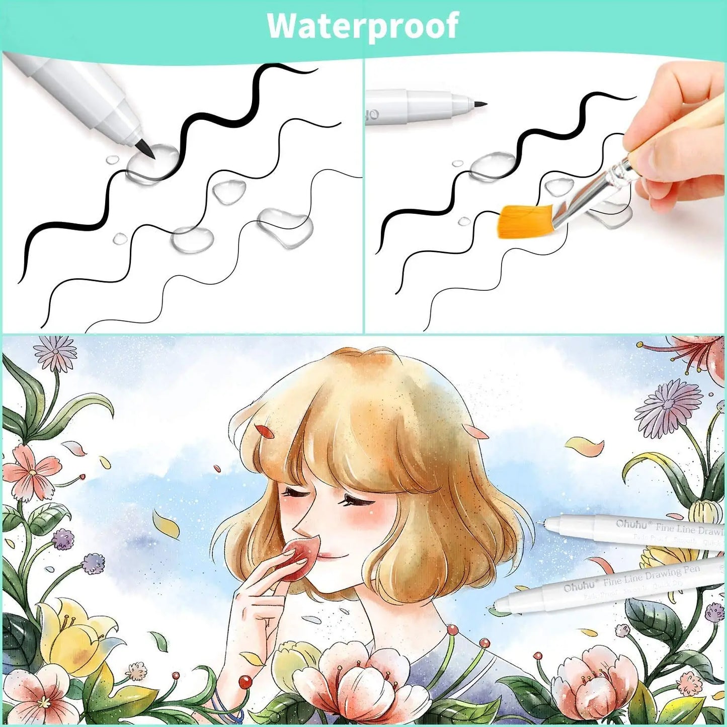 Ohuhu Micro Pen Fineliner Drawing Pens 8 Pack Line Pens Art Colored Pens Fine Point Markers Waterproof Writing Sketching Manga