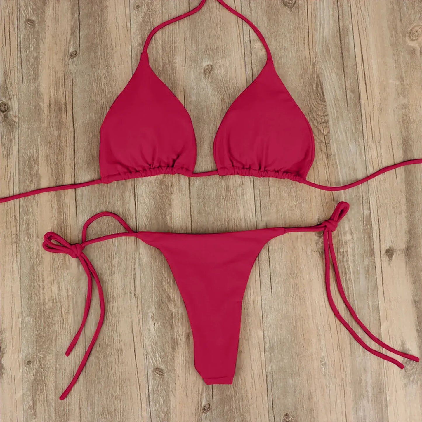Sexy Women Bikini Lingerie Set Side Tie Swimsuit T--back Low Rise Thong Bandage Style Brazilian Swimwear Soft Solid Underwear