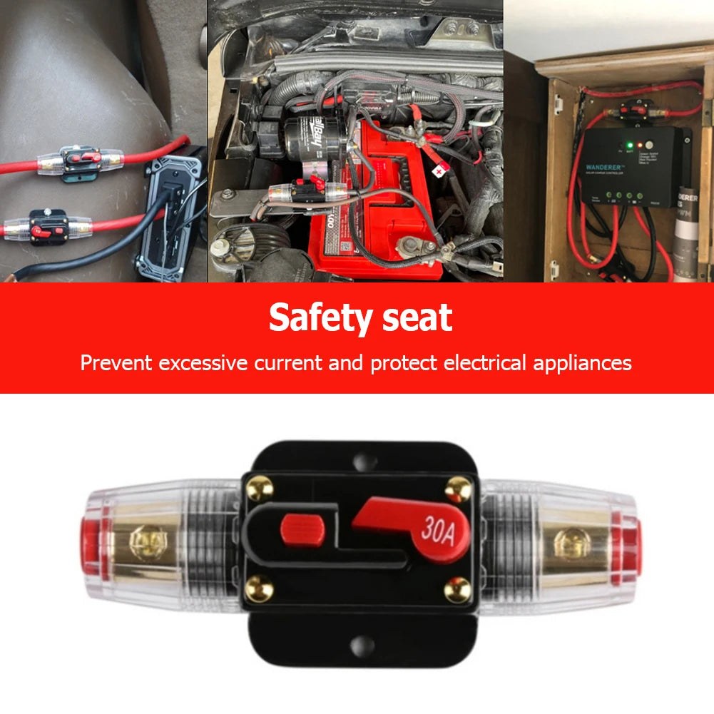 30A 40A 50A 60A 80A 100A Circuit Breaker 12V-48V DC Car Truck Resettable Fuse Short Protection Fuse Holder Power Insurance