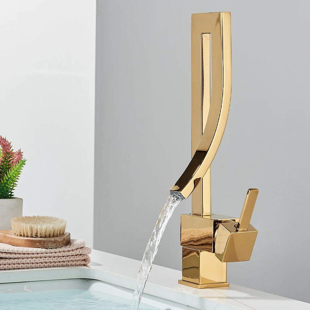 Gold Bathroom Basin Faucet Chrome Black Hot&Cold Mixer Taps Deck Mounted Faucets