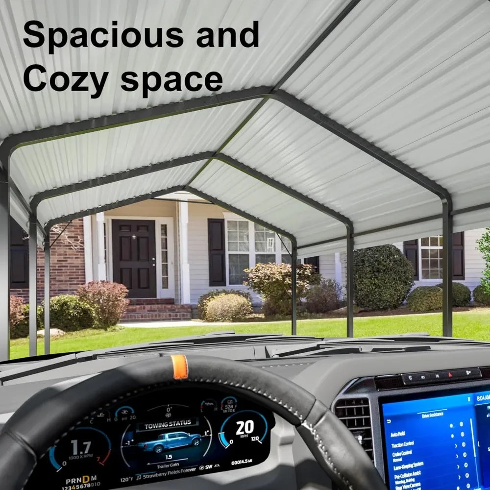 10x15 Carport Garage with Enhanced Base for Car, Boats and Truck, Heavy Duty Metal Galvanized Outdoor Carport Garage