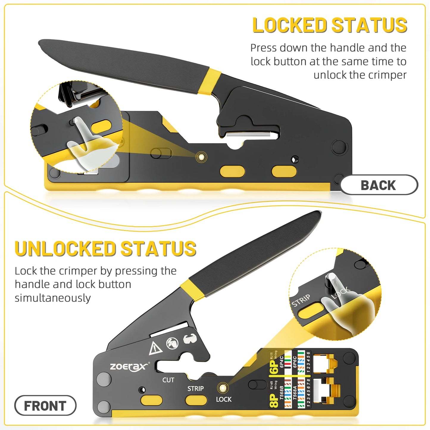 ZoeRax RJ45 Crimping Tool Ethernet Crimp Tool for RJ11/RJ12 Standard, RJ45 Pass Through Connector with Replacement Blale