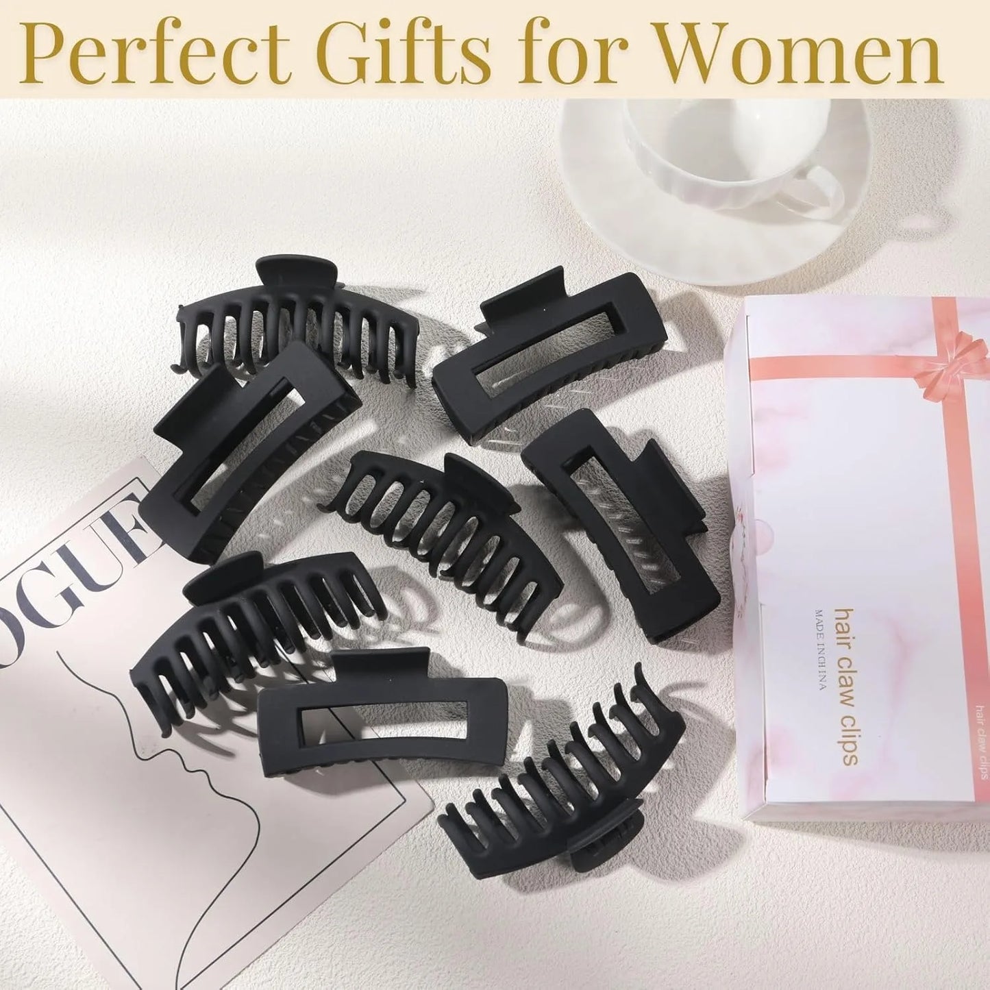 8 Pack 4.3 Inch Large Hair Claw Clips for Women Thin Thick Curly Hair, Big Matte Banana Clips,Strong Hold jaw clips