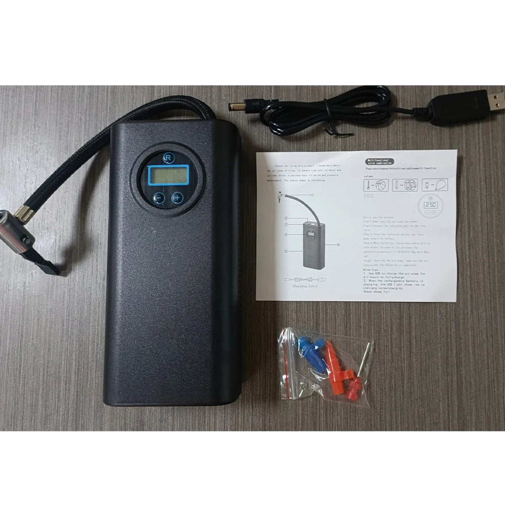 Electric Air Pump Car Tyre Inflator with Digital Pressure Gauge 1500mA Cordless Air Compressor Car Motorcycle Bike Tire Inflator
