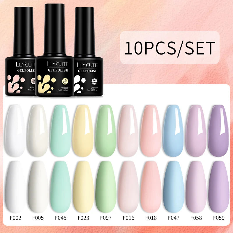 LILYCUTE 10PCS/Set Набір гель-лаків для нігтів Рожевий фіолетовий гель для нігтів Напівперманентний УФ світлодіодний лак Nail Art Design Soak Off Набір гелів для нігтів