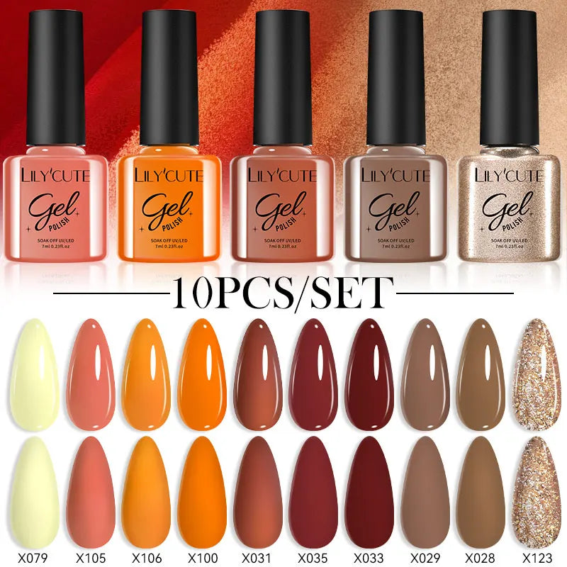 LILYCUTE 10PCS/Set Набір гель-лаків для нігтів Рожевий фіолетовий гель для нігтів Напівперманентний УФ світлодіодний лак Nail Art Design Soak Off Набір гелів для нігтів