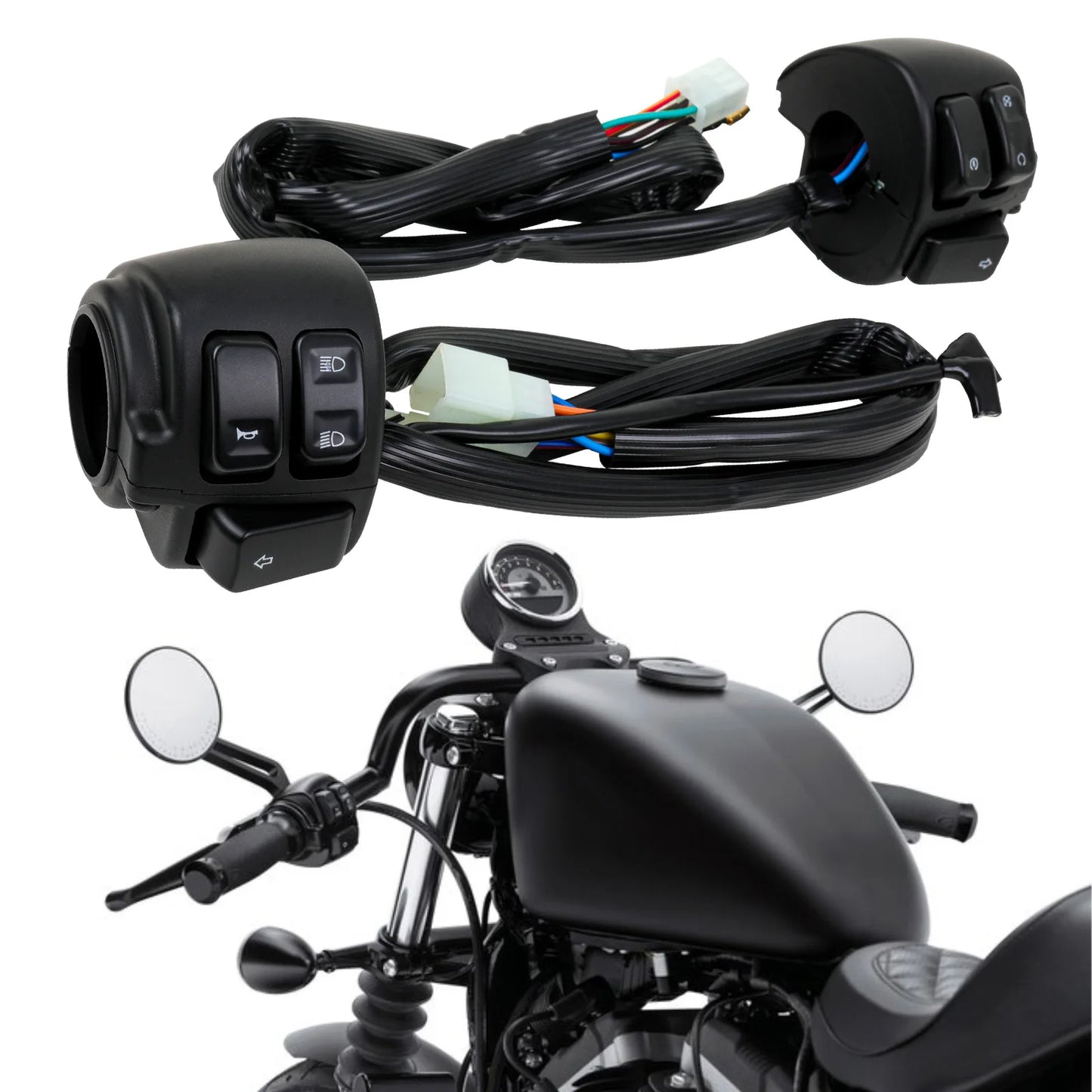 Motorcycle 1" 25mm Handlebar Control Switch Wiring Harness For Harley Sportster XL883 1200 Dyna Street Bob V-ROD Softail 96-2012