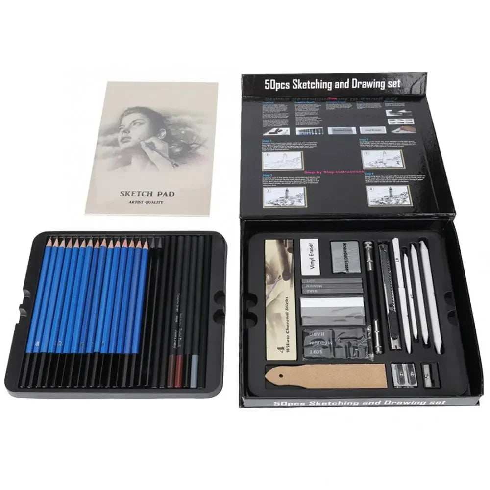 Drawing Set Sketch Kit, Sketching Supplies with 3-Color Sketchbook, Graphite, and Charcoal Pencils