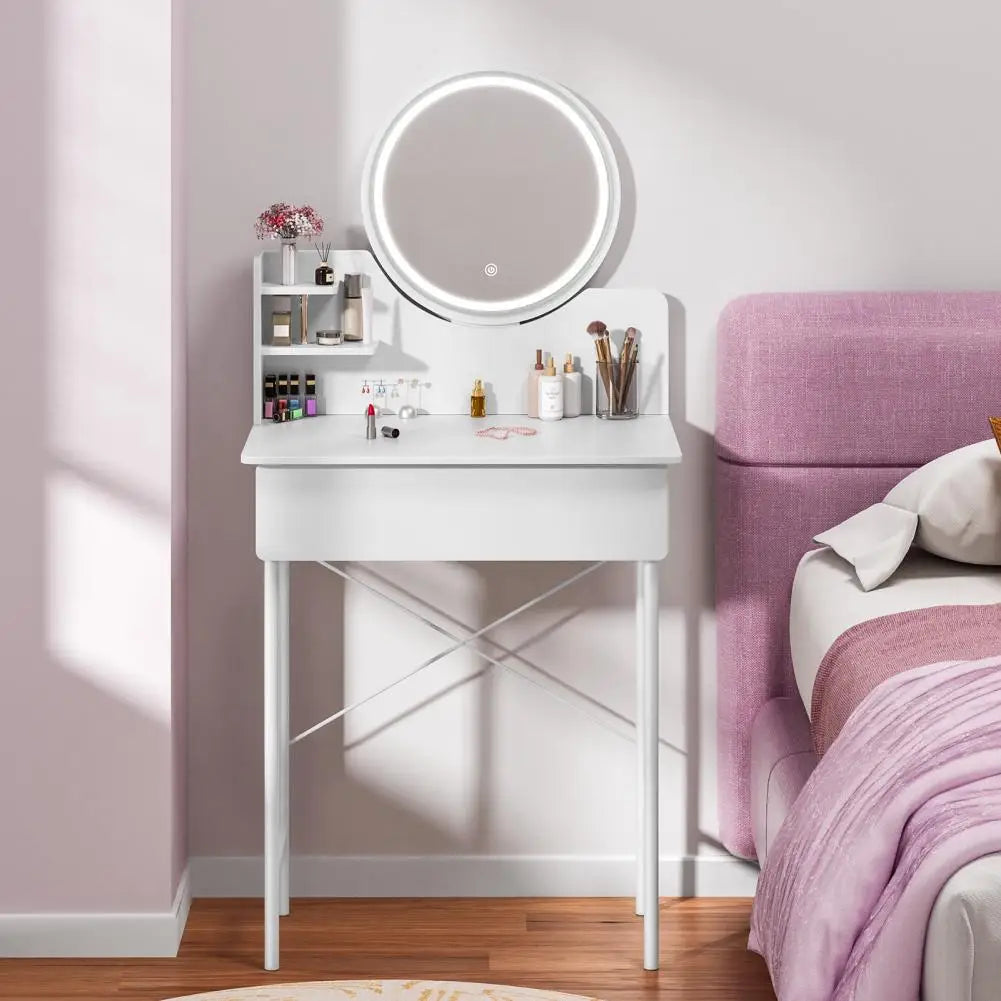 1SET Dresser Vanity Makeup Table Girl Women Dressing Table with 3level Adjustable LED Mirror for Bedroom Gift Makeup Vanity Desk