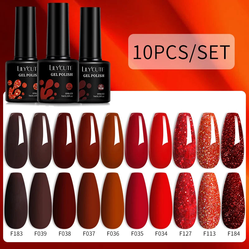 LILYCUTE 10PCS/Set Набір гель-лаків для нігтів Рожевий фіолетовий гель для нігтів Напівперманентний УФ світлодіодний лак Nail Art Design Soak Off Набір гелів для нігтів