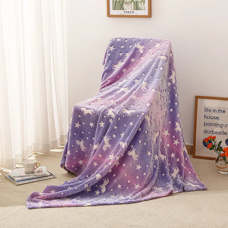 New spacecra Glow in The Dark Blanket Unicorn Gift for Kid Birthday Bedroom Decor Unicorns Toys Soft Cozy Luminous Throw Blanket