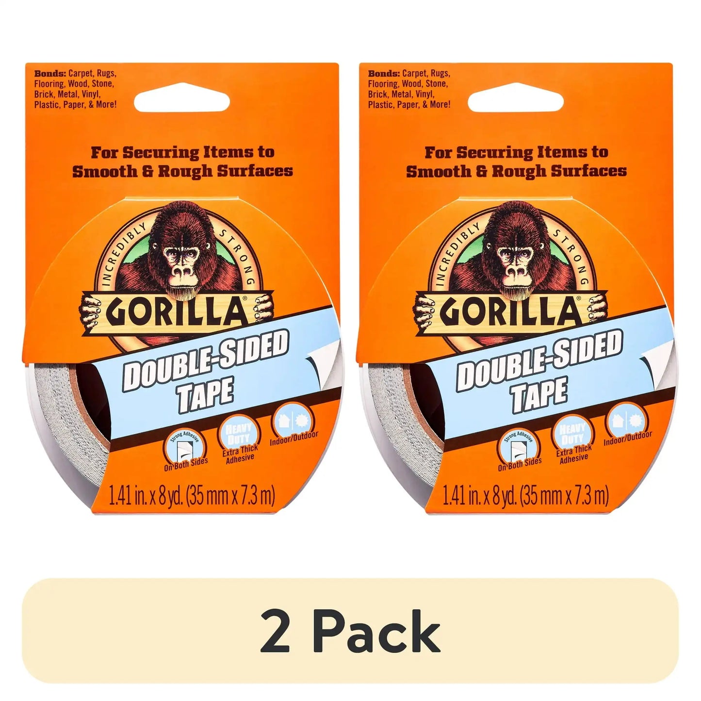 (2 pack) Gorilla Glue Double-Sided Tape, Gray Roll Assembled Product Weight 0.386 lb