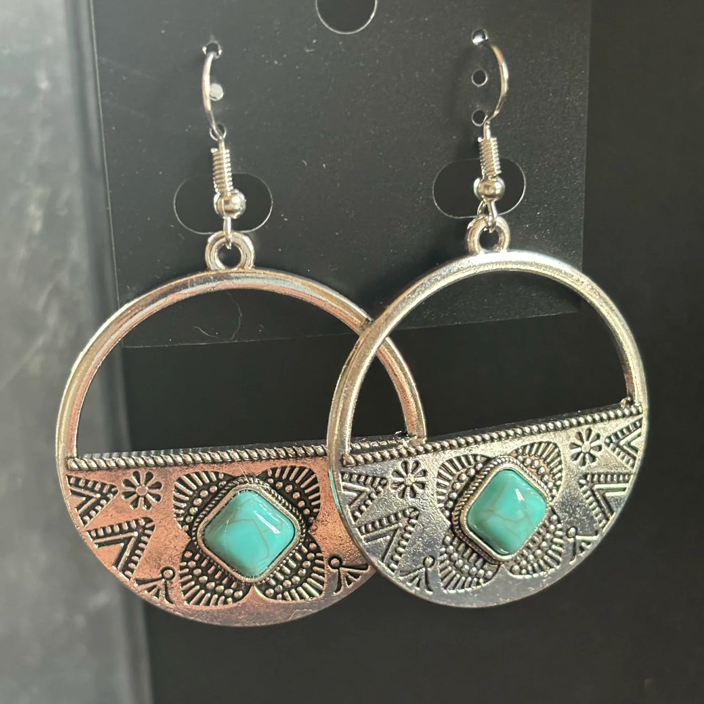 Magnetic Turquoise Circle Earrings for Women, Turquoise Dangle Hoop Earrings, Jewelry Gifts Box Included Orange&Green moissanite