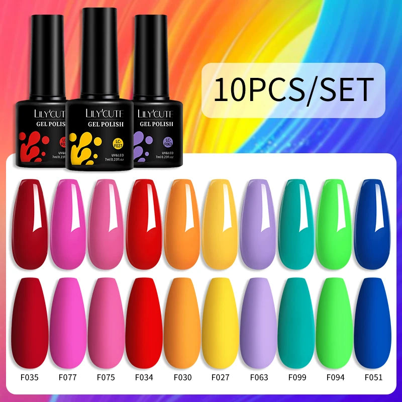LILYCUTE 10PCS/Set Набір гель-лаків для нігтів Рожевий фіолетовий гель для нігтів Напівперманентний УФ світлодіодний лак Nail Art Design Soak Off Набір гелів для нігтів