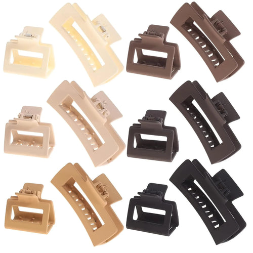 12 Pack Square Claw Clips, Big and Small Neutral Rectangle Hair Claw Clips