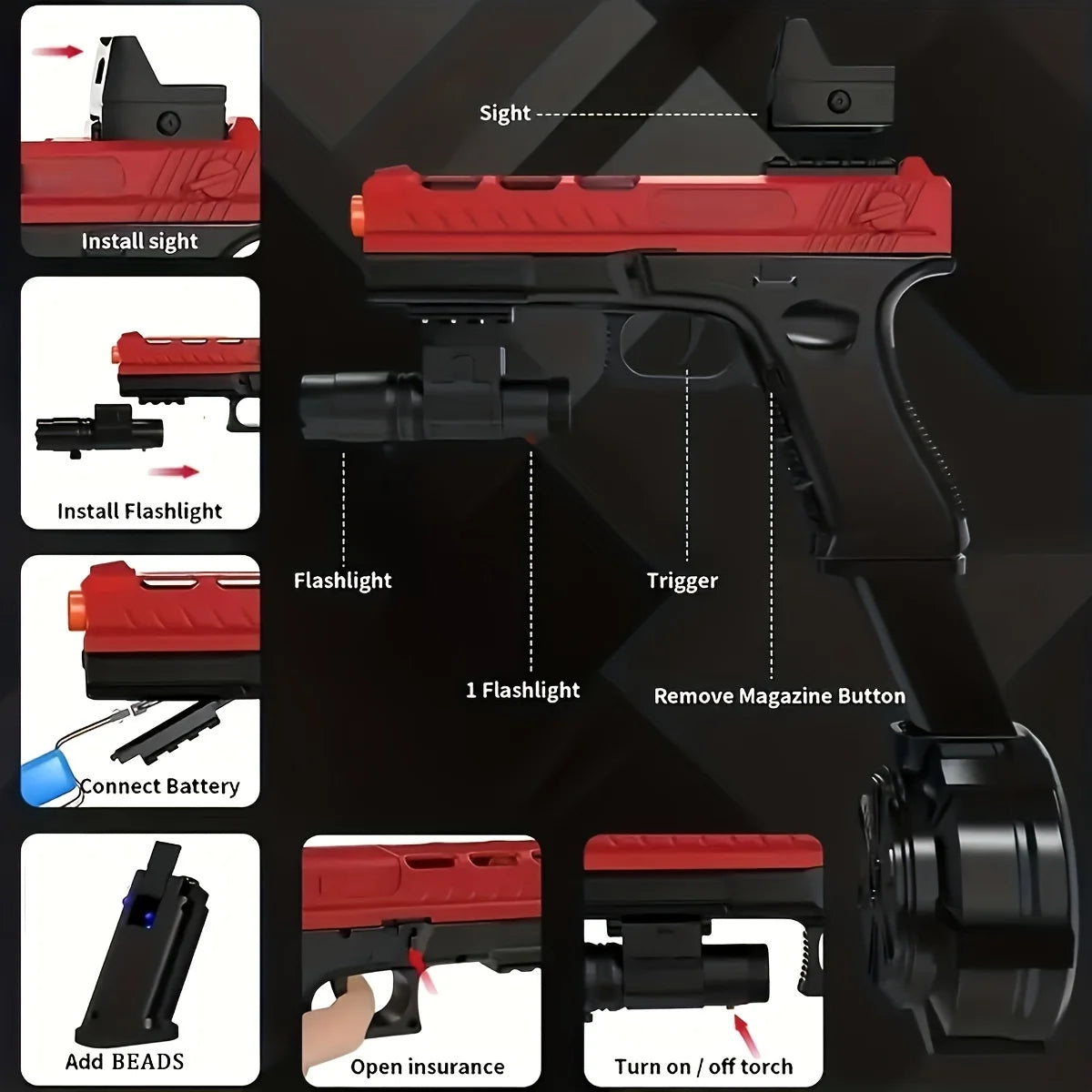 Beads Blaster, Guns Toy With Big Drum, Manual & Automatic Burst Dual Mode With Linked Effects, More powerful, For Shooting Team
