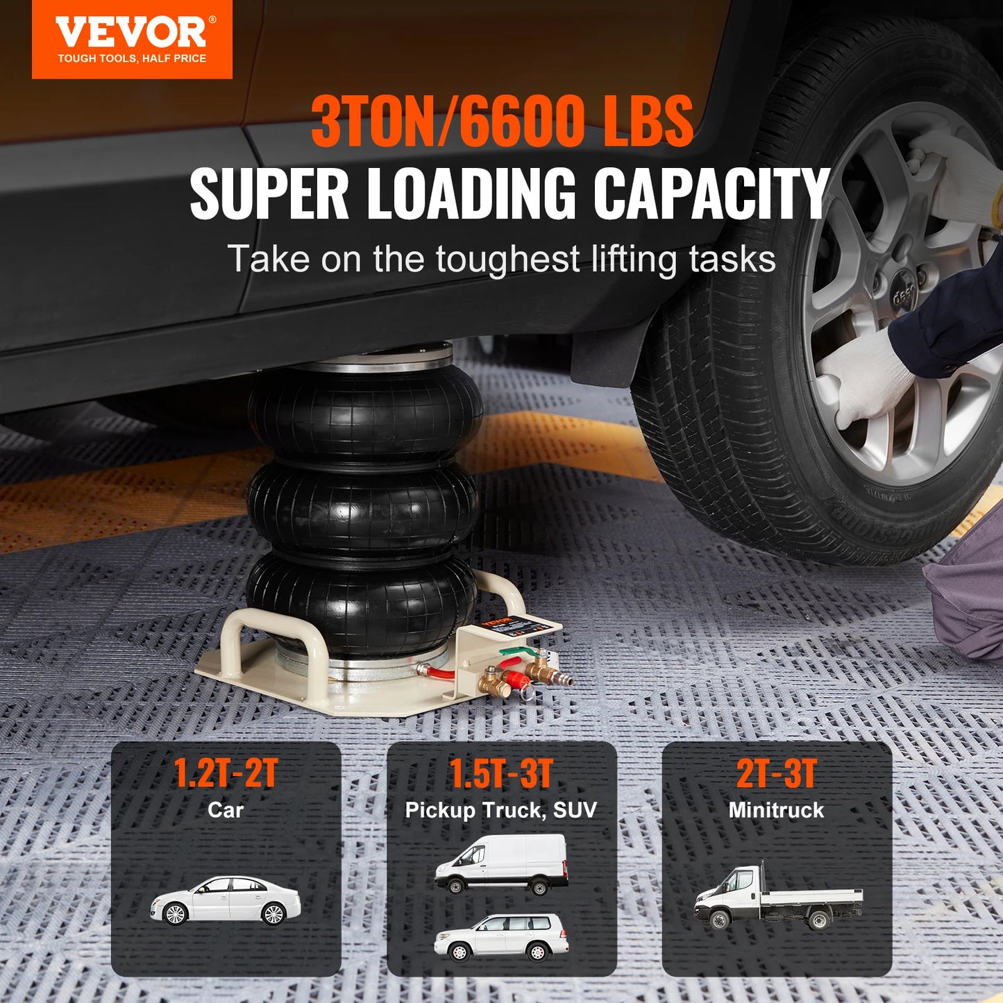 VEVOR Air Jack 3 Ton Double Bag Air Jack Air Bag Jack Lift Up 3-5s Fast Lifting Air Bag Jack for Cars with Short Handle (Beige)
