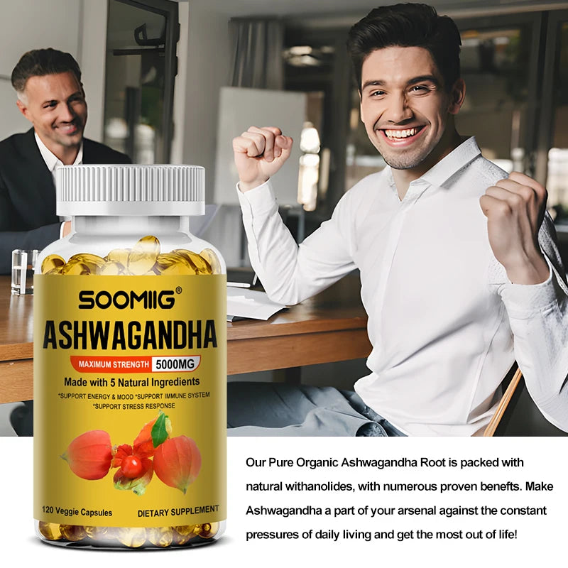 ASHWAGANDHA, Maximum Strength, 5000 Mg, Supports Energy and Mood, Immune System, Stress Response
