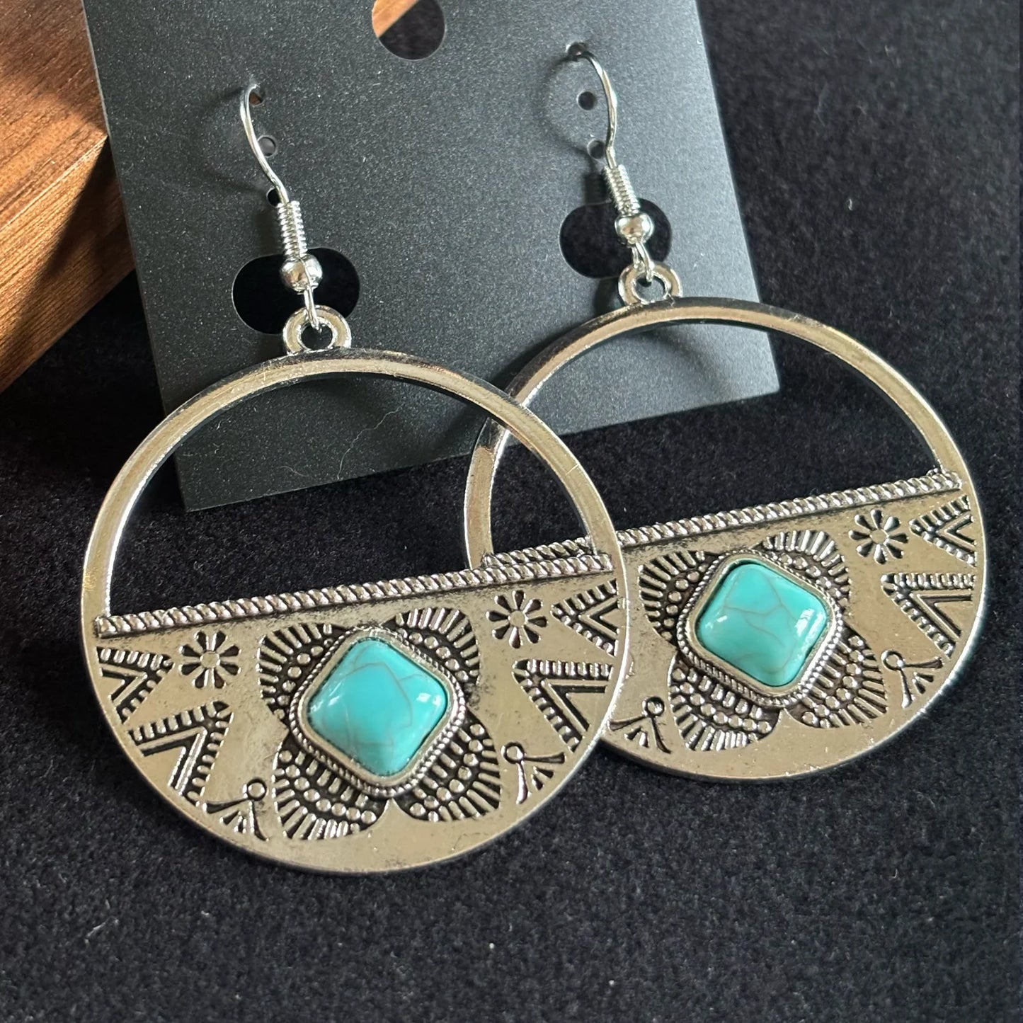 Magnetic Turquoise Circle Earrings for Women, Turquoise Dangle Hoop Earrings, Jewelry Gifts Box Included Orange&Green moissanite