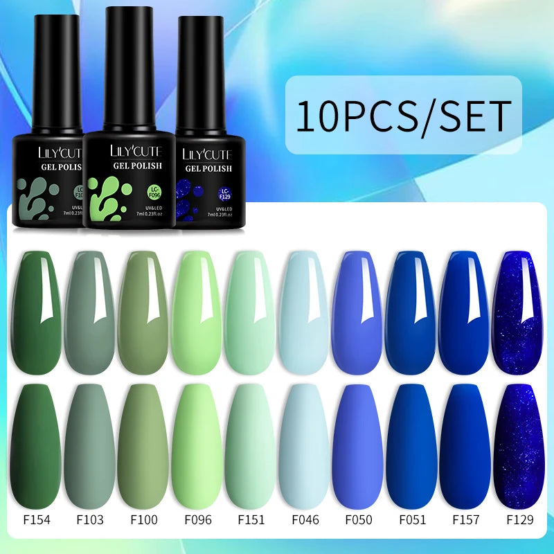 LILYCUTE 10PCS/Set Набір гель-лаків для нігтів Рожевий фіолетовий гель для нігтів Напівперманентний УФ світлодіодний лак Nail Art Design Soak Off Набір гелів для нігтів