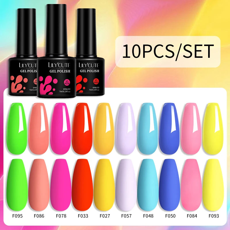 LILYCUTE 10PCS/Set Набір гель-лаків для нігтів Рожевий фіолетовий гель для нігтів Напівперманентний УФ світлодіодний лак Nail Art Design Soak Off Набір гелів для нігтів