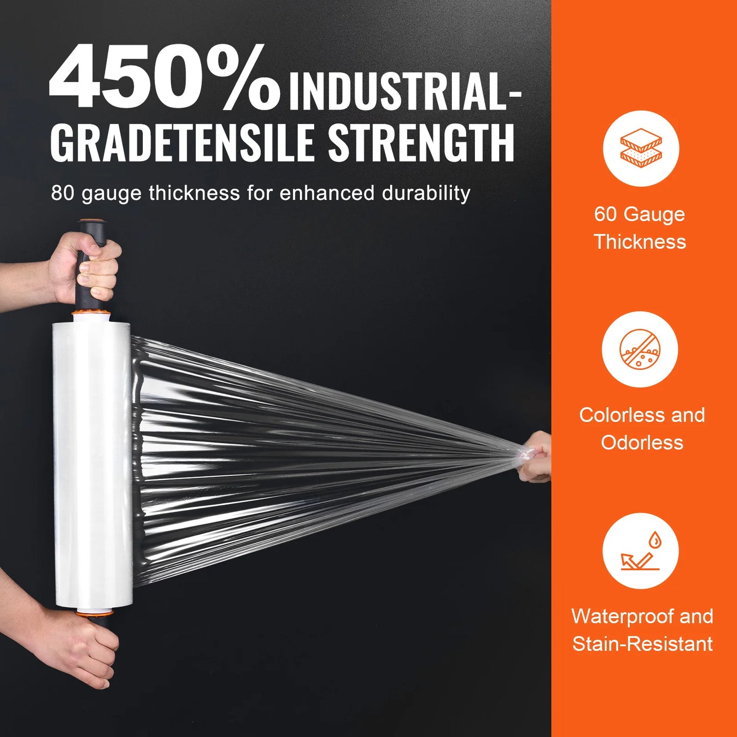 VEVOR 1/2/3/4 Packs Stretch Film 15 in Clear Shrink Film Roll Stretch Wrap with Handles for Pallet Wrapping Shipping Moving