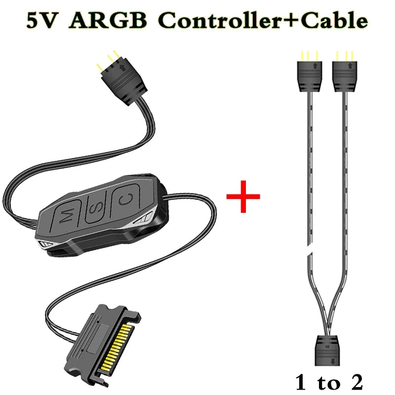 COOLMOON AR-1 RGB Controller Cable 5V 3 Pin 3pin to SATA ARGB Mini Controller HUB Adapter for PC Fan Cooling Fan Light Strip
