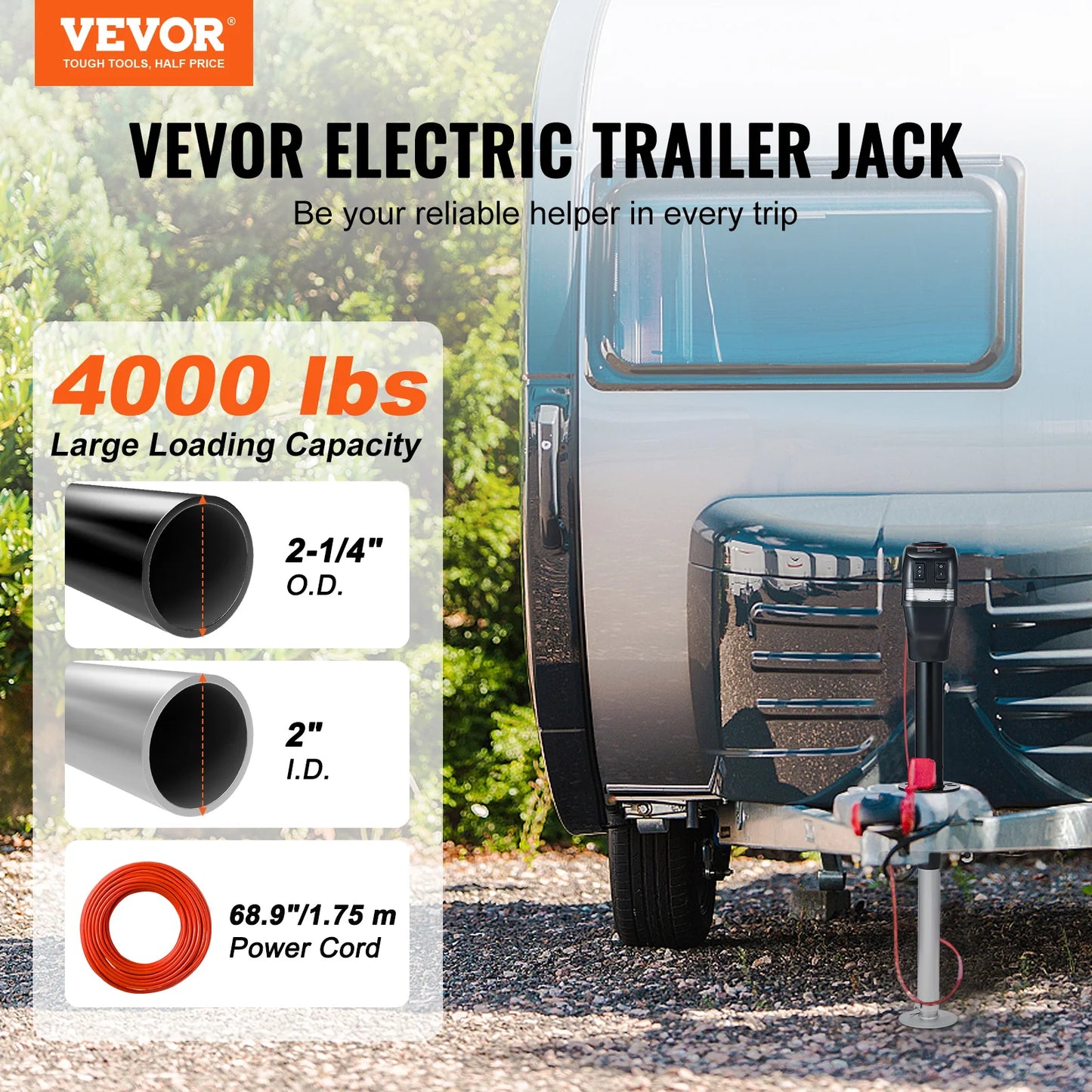 VEVOR 3500/4000lbs Electric Trailer Jack Automotive Mechanical Workshop Tools Power Tongue Car Jack for BMW Tesla RV Camper