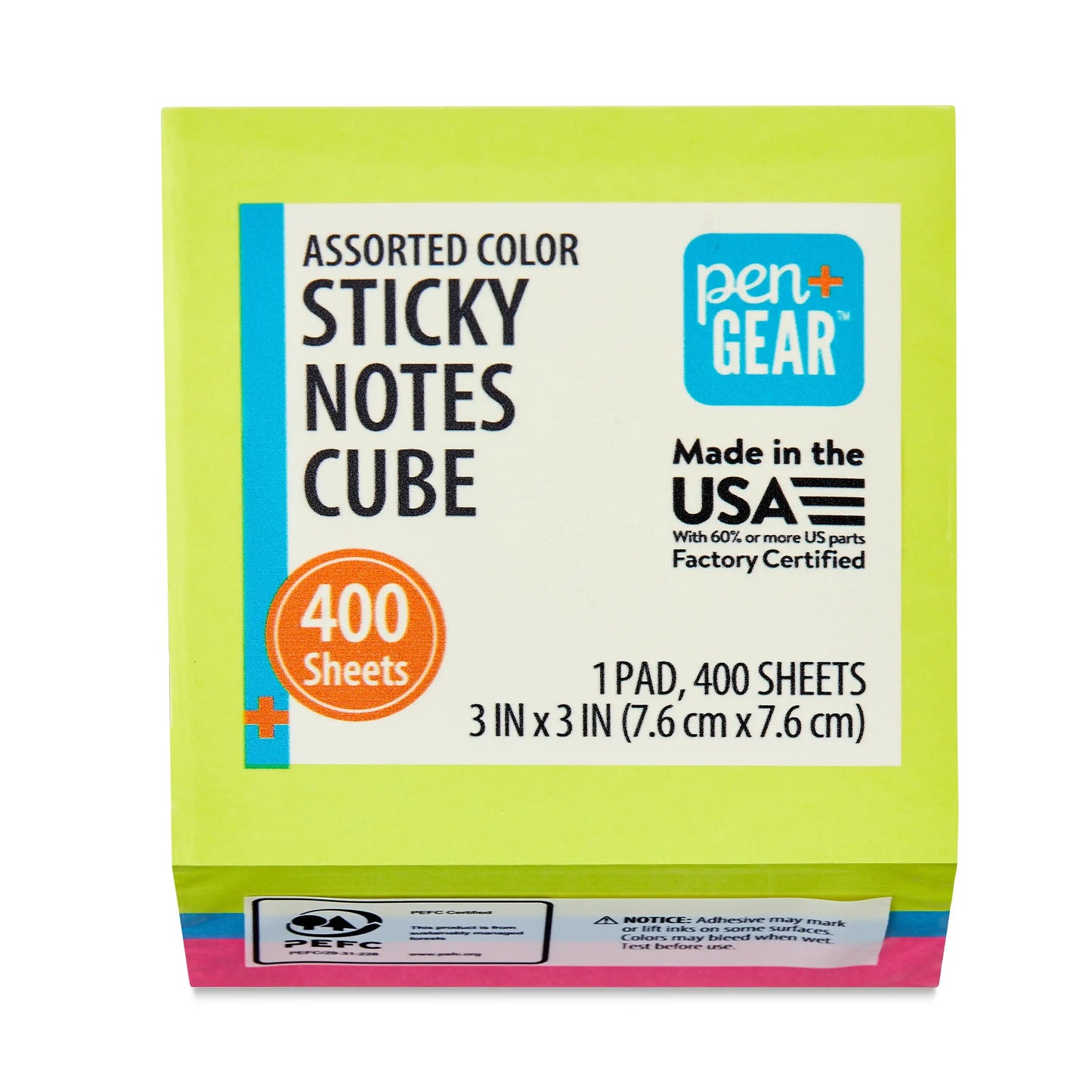 Sticky Notes Cube, Multicolor, 3” x 3”, 400 Sheets