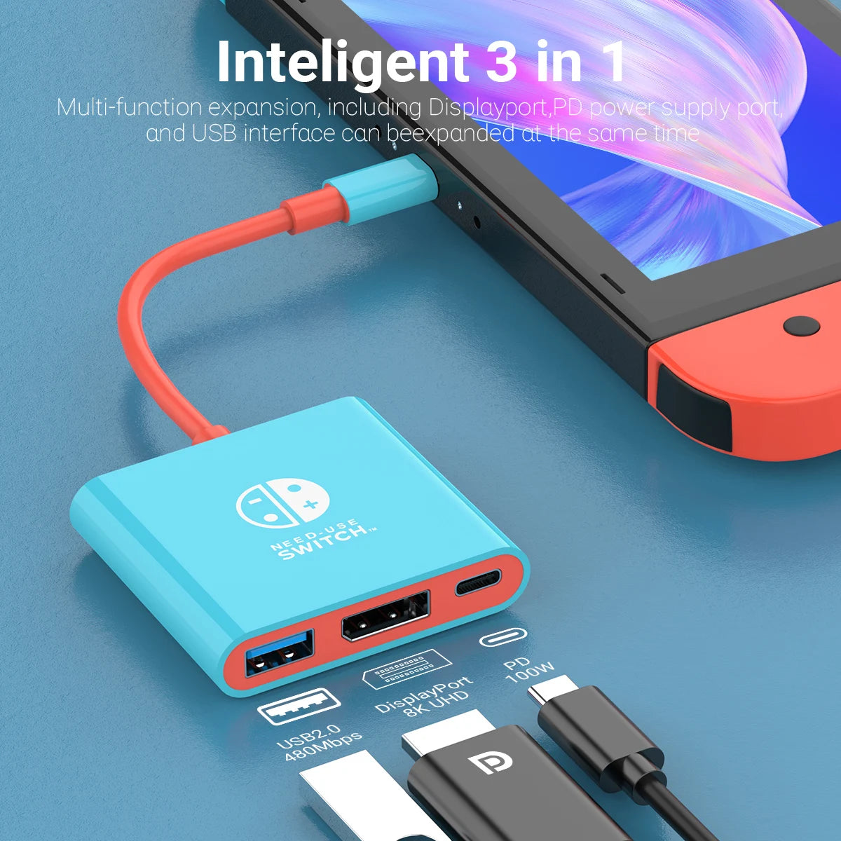 3 in 1 USB C Hub 8K@60Hz DisplayPort Switch Dock for MacBook Pro Air