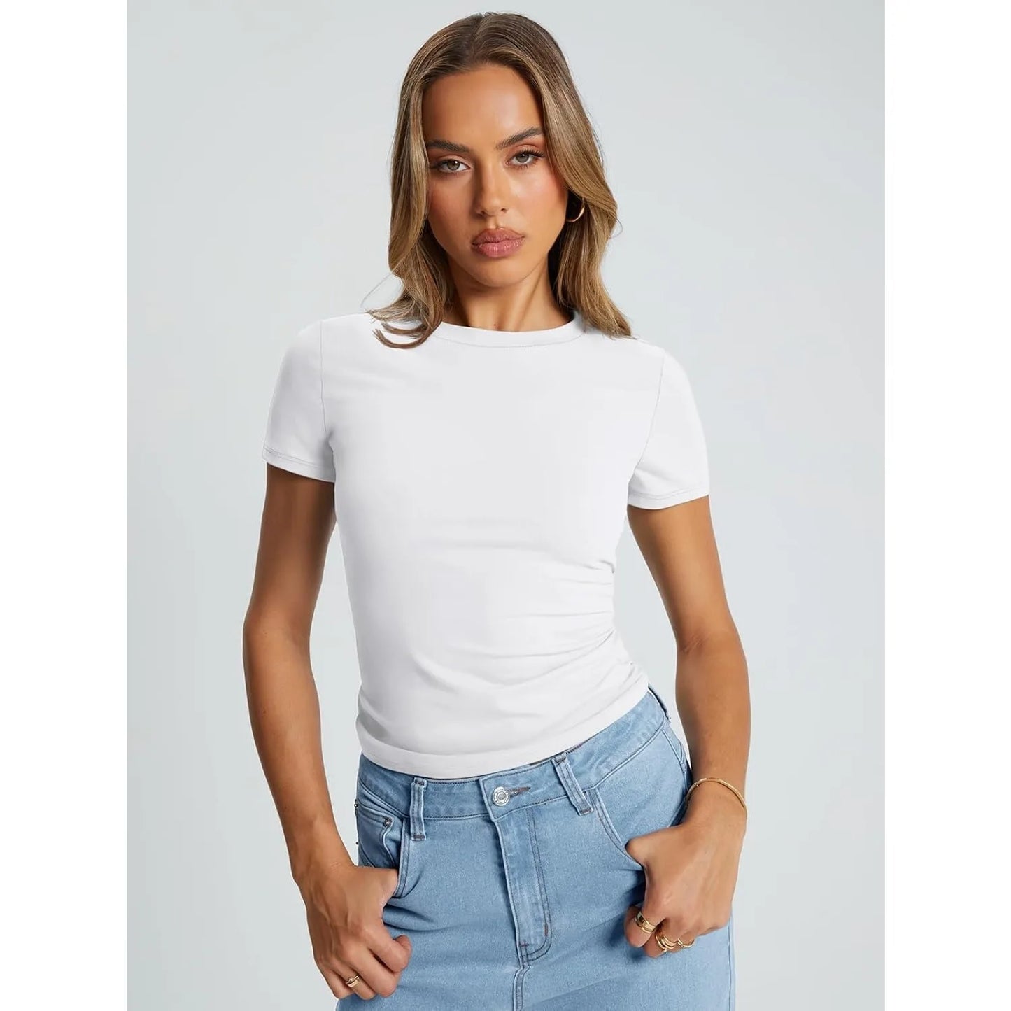 Trendy Queen Womens Basic T Shirts Summer Tops 2025 Crop Short Sleeve Y2k Tee Cute Gym Fashion Workout Clothes