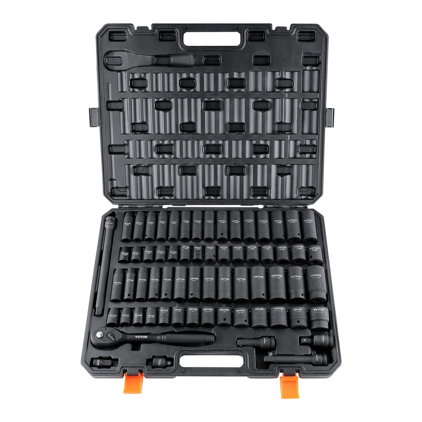 VEVOR 1/2" Drive Impact Socket Set 6 Point Cr-V Alloy Steel for Auto Repair Easy-to-Read Size Markings Rugged Construction