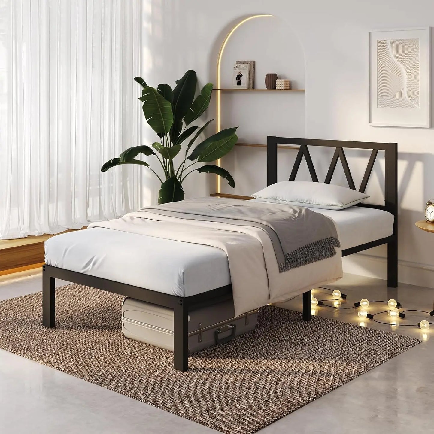 14 H Twin Bed Frame With Headboard, Metal Platform Bed Frame, Twin Size Bed Frame No Box Spring Ned, Easy Assembly, Strong Wood