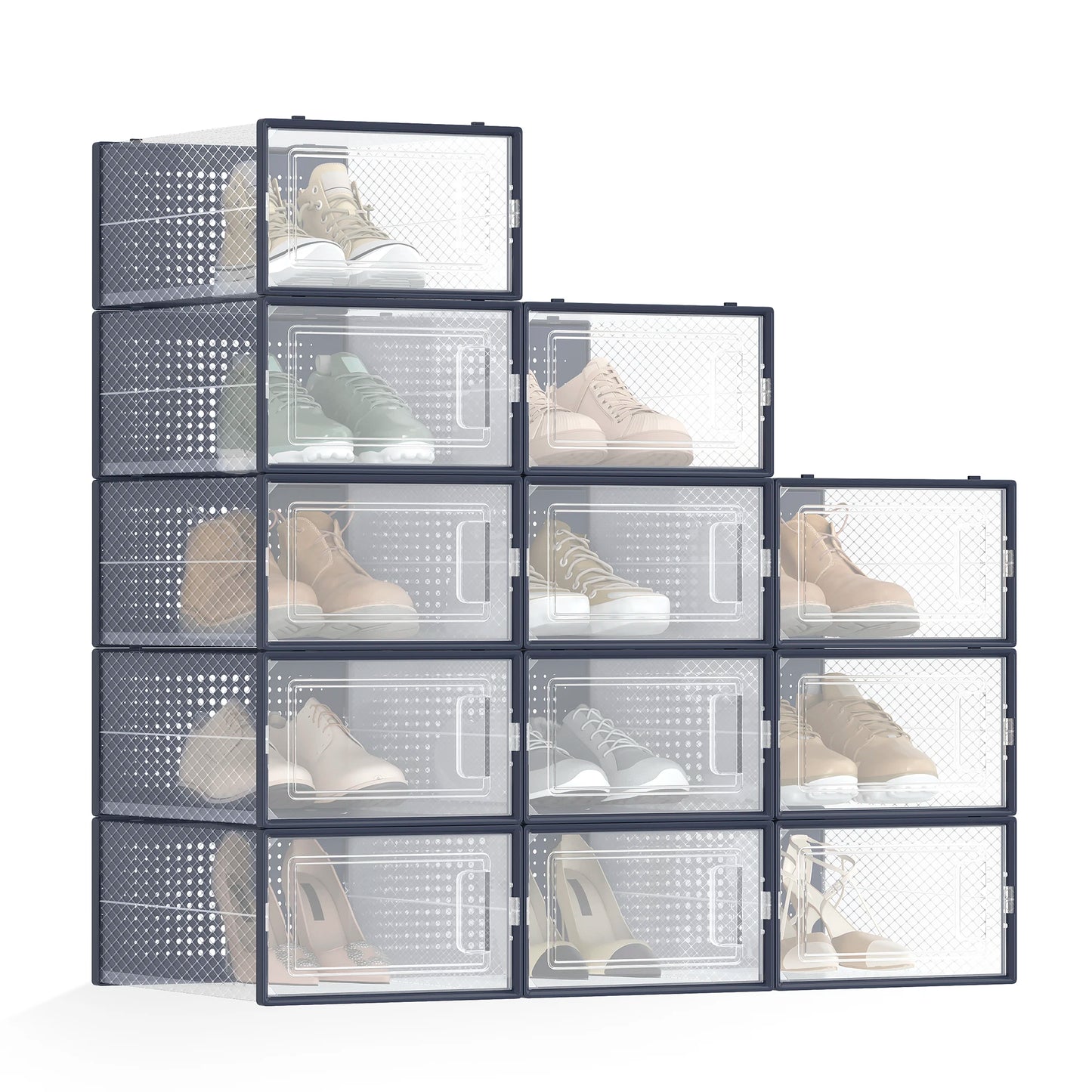 SONGMICS Shoe Boxes,Pack of 12 Shoe Storage Organizers,Stackable Clear Plastic Boxes for Closet,Sneakers,9.1 x 13.1 x 5.6 Inches