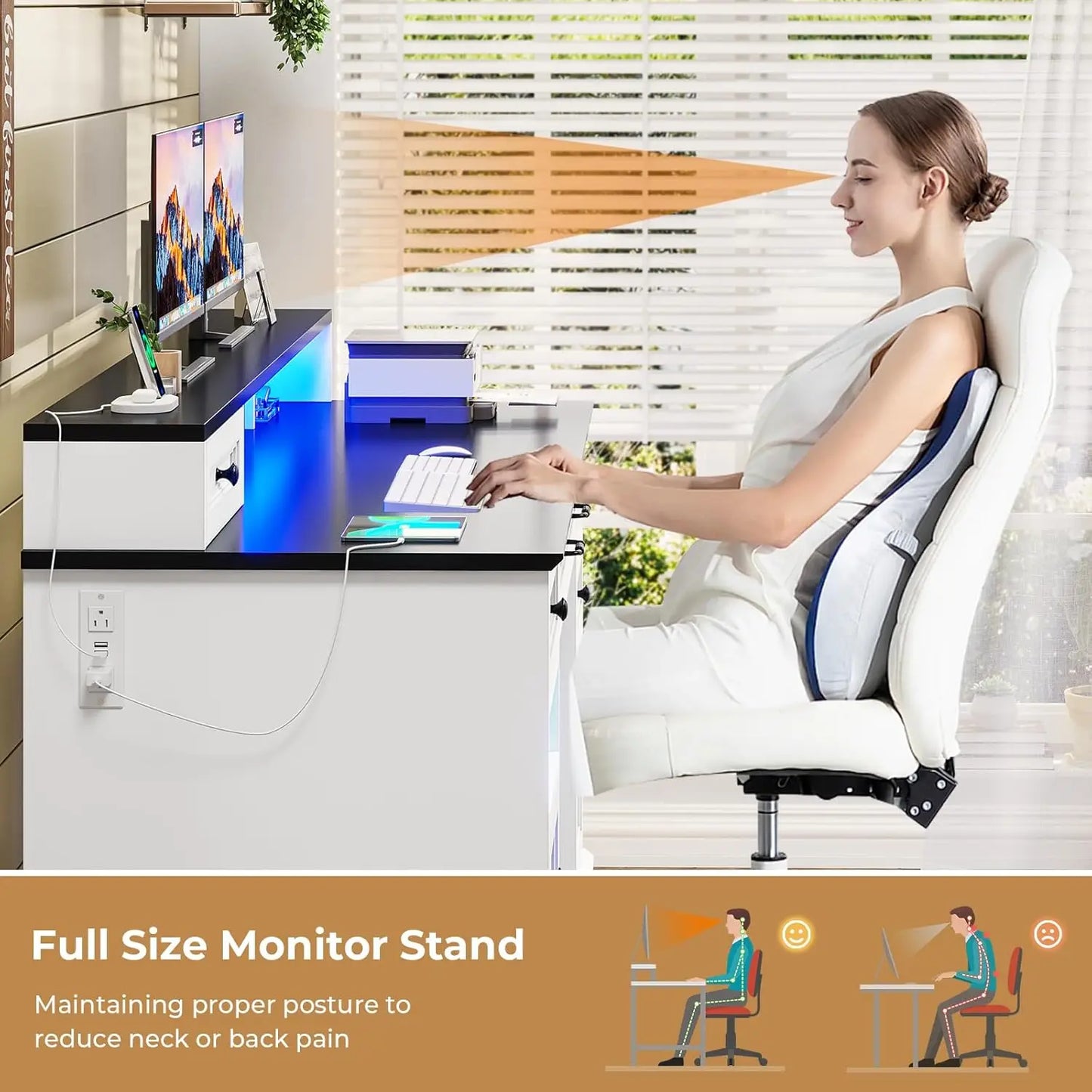 Executive Desk with File Drawer, Computer Desk with Monitor Stand, Home Office Desk with Drawers & Storage Cabinet