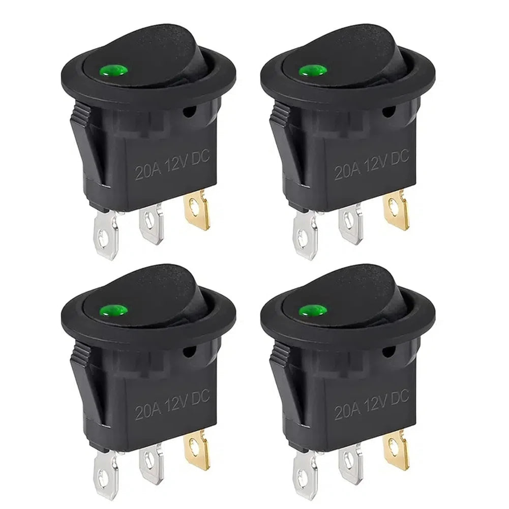4Pcs Lighted Rocker Switch Waterproof DC 12V 20A Round Rocker Toggle Switch 3 Pins Toggle Buttons for Car Automotive Boat Truck