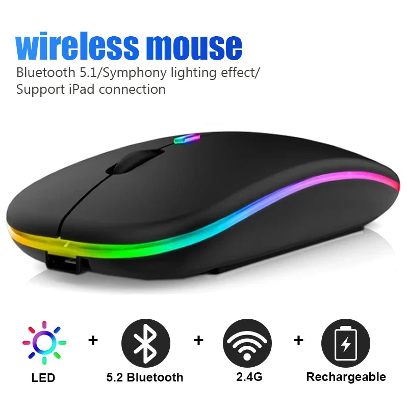 Wireless Mouse RGB Rechargeable Bluetooth Mice Wireless Computer Mause LED Backlit Ergonomic Gaming Mouse for Laptop PC 3600DPI