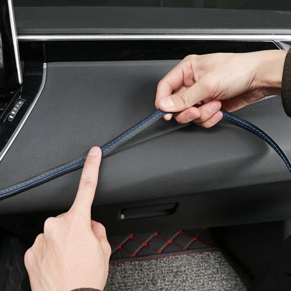 Car Mouldings Trim PU Leather Car Interior DIY Strips Self-Adhesive Dashboard Leather Decorative Line Car Interior Accessories